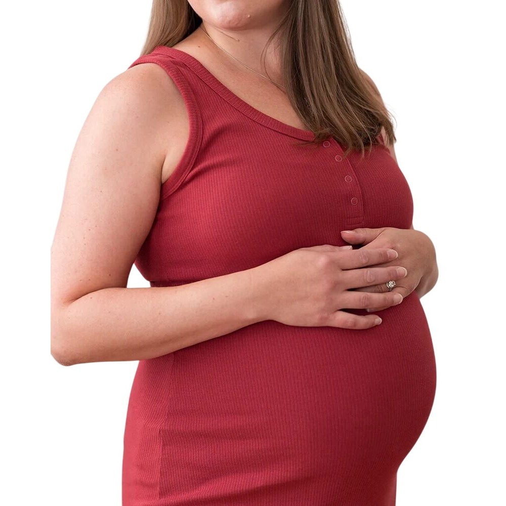 OF an ORIGIN Henley Ribbed Midi Dress Maternity Nursing M Red Organic Cotton